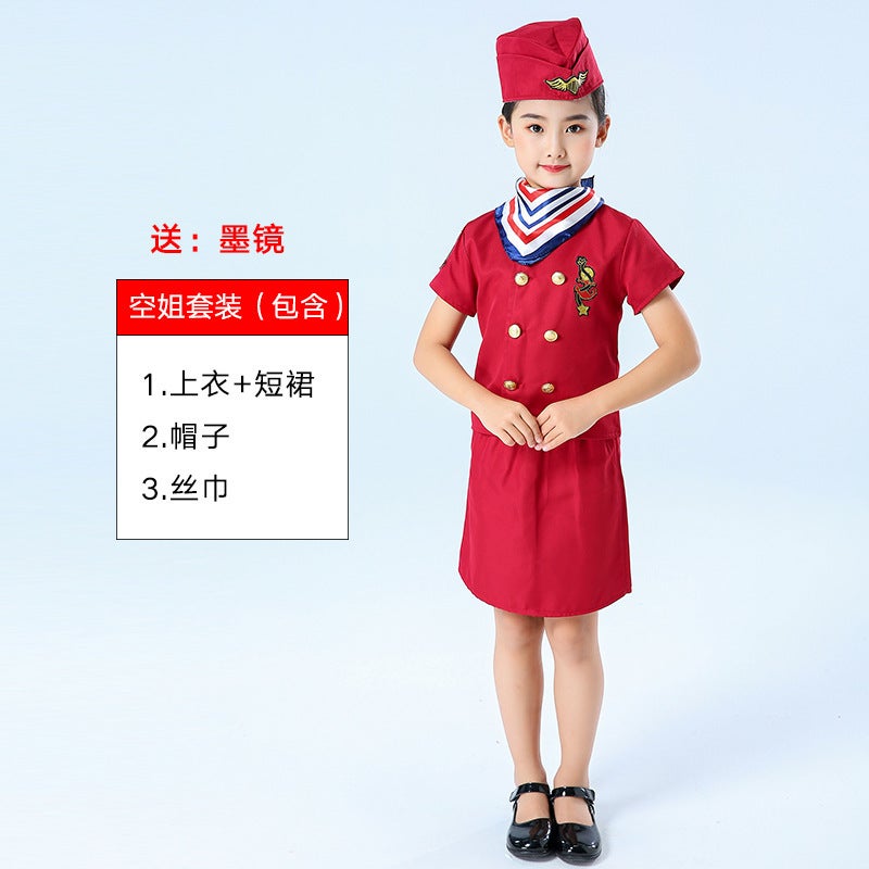 Chinese Captain Children'S Costume Boy Air Force Pilot Air Force Police Uniform Female Stewardess Clothes Role Play - Image 1